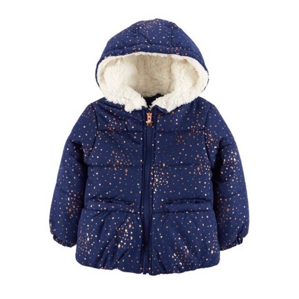 🆕 NWT OshKosh B’Gosh Blue & Gold Star Winter Jacket Baby Puffer Coat Sz 12mos